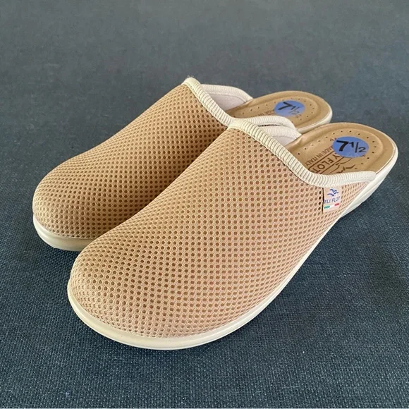 Fly Flot Clog Slip-on Mule Tan Mesh Comfort Anti-shock Anatomic Size US 7.5 - Picture 2 of 11